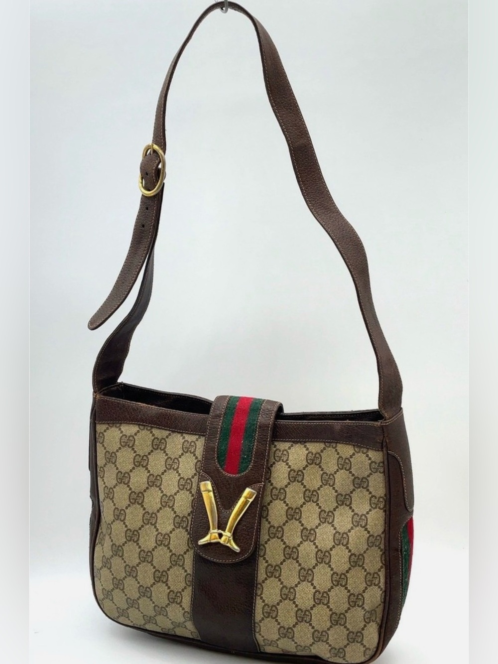Auth Gucci GG Supreme Sherry Line Riding Boots Brown Shoulder Bag ๐ - Picture 2 of 15
